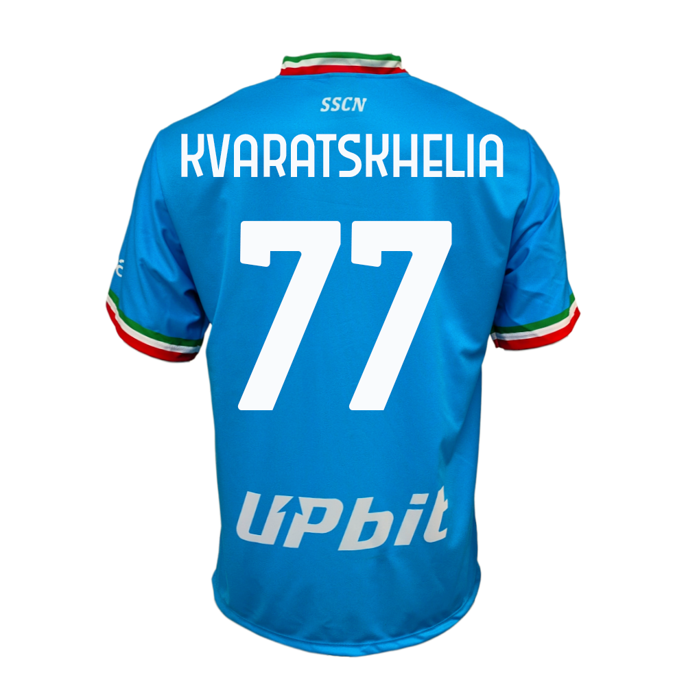 NAPOLI - MAGLIA REPLICA UFFICIALE HOME KHVICHA KVARATSKHELIA 77 ADULTO / BAMBINO 2023/2024